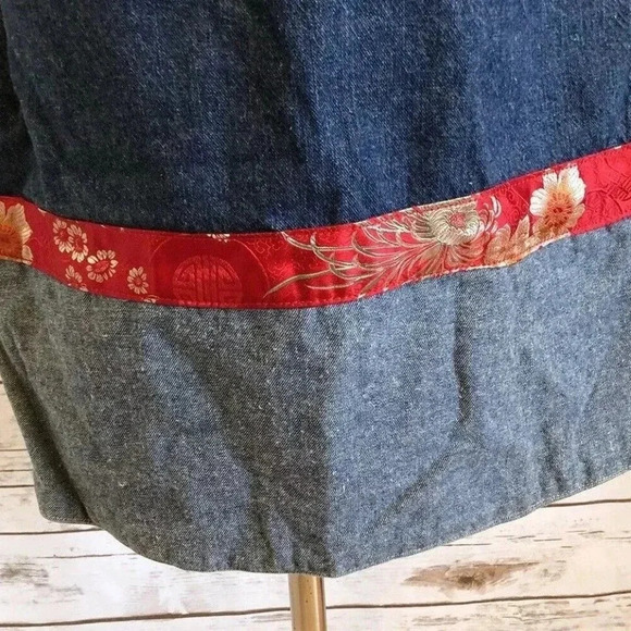 SUBURBAN GIRL Women Blue Denim Red Trim Cotton Straight Mid Calf Skirt Sz Small - Picture 4 of 11